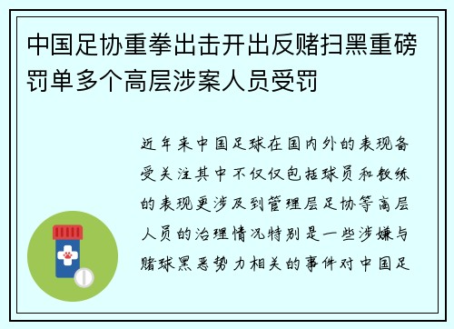 中国足协重拳出击开出反赌扫黑重磅罚单多个高层涉案人员受罚 中国足协重拳出击开出反赌扫黑重磅罚单多个高层涉案人员受罚